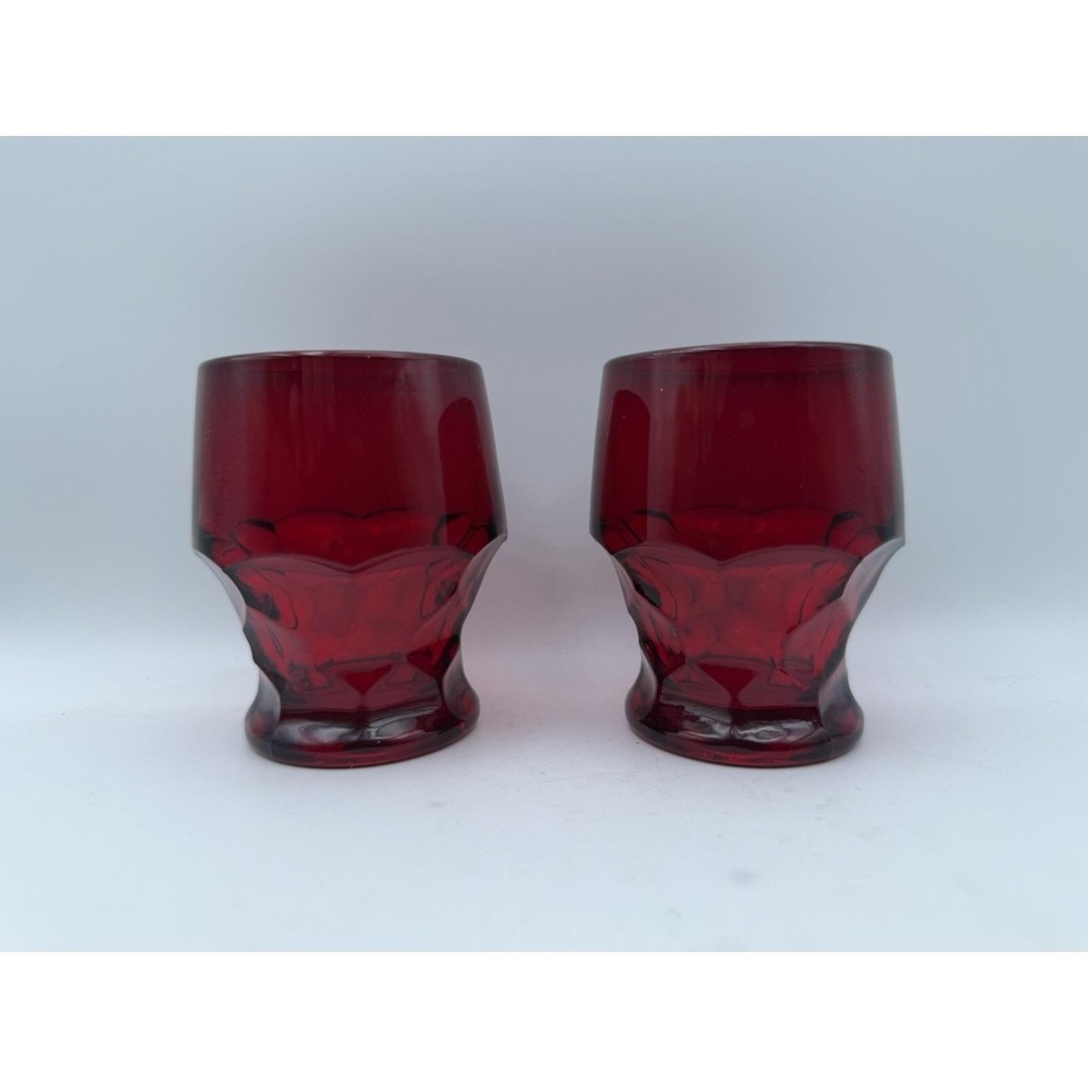 Vintage Viking Georgian‎ Honeycomb Ruby Red Glass Tumblers Set of 2 3.25in